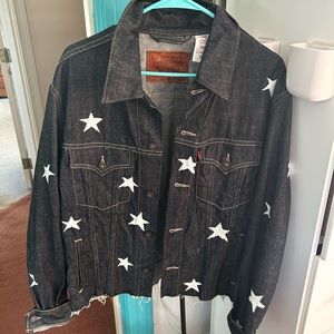 Hand painted star Jean jacket- black/blue coloring